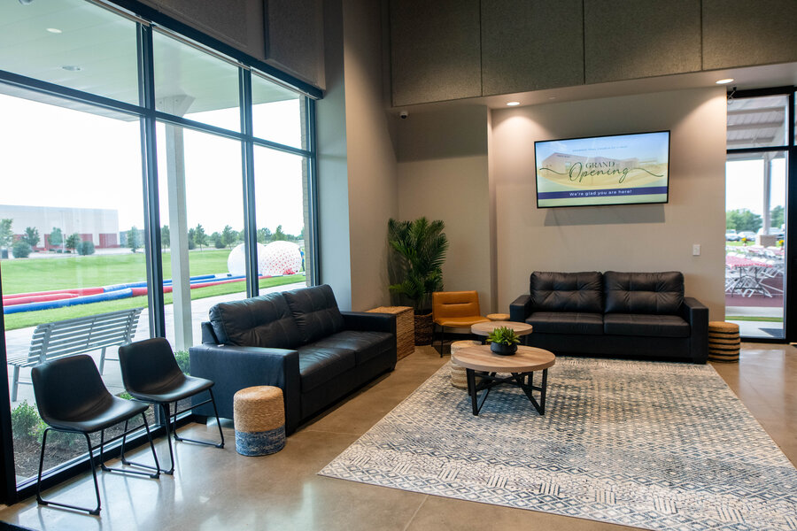 Lobby of a new building on grand opening day